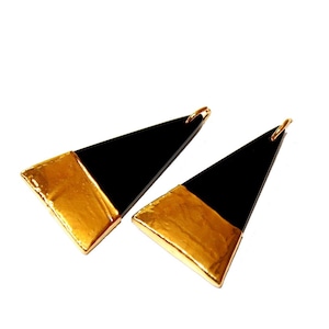 24kt Gold galvanisierte natürliche schwarze Onyx Dreieck Anhänger 33 x 20 mm Handgemachte Edelstein Single Loop Anhänger DIY Schmuck machen Versorgung Furnituren