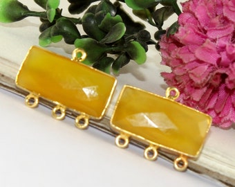 1 Pair Yellow Chalcedony 4 Loop Connector / 25x12mm 22kt Gold Plated Faceted Gemstone Link Connector / DIY Jewelry Making Supplies / OX60