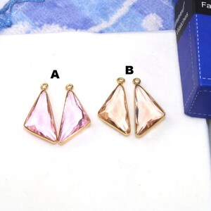 1Pair 22kt gold plated Morganite & Pink Quartz Charm Pendant, Single Loop Bezel Set Pendant, DIY Jewelry Making Supply, Findings, Connectors