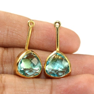 1 Pair Faceted Aqua Quartz Ear Jackets / 28x13mm Front to Back Earrings / Gold Plated Heart Gemstone Ear Cuffs / DIY Jewelry Making Supply