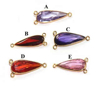 1 Pair Bezel Set Multi Color Cubic Zircon Pear Cut Earring Pendant, 22x7mm Triple Loop CZ Gemstone Connector, Jewelry Making Supply, Finding