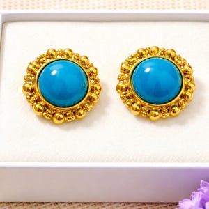 22Kt Gold Plated Turquoise Round Earring Post, Connector, Charm Pendant & Stud Earrings – Handmade DIY Jewelry Making Supplies, Gift Idea