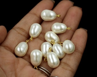 1Pair White Shell Pearl Teardrop Dangles | Pearl Charm Pendants | 17x10mm Fancy Pearl Earrings Drops | Pearl Findings | DIY Jewelry Supplies