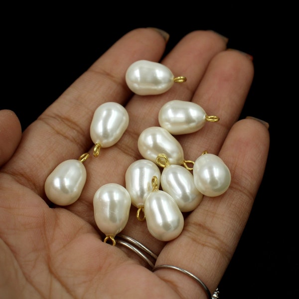 1Pair White Shell Pearl Teardrop Dangles | Pearl Charm Pendants | 17x10mm Fancy Pearl Earrings Drops | Pearl Findings | DIY Jewelry Supplies