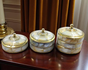 Handmade Mother of Pearl Inlay Vintage Brass Box – Decorative Jewelry Storage Box | Unique Gift for Women | Elegant Home Decor Accent