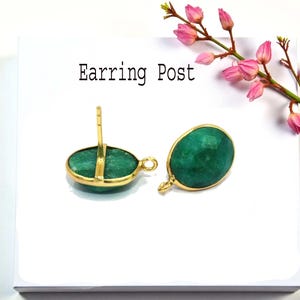 Green Jade Stud Earrings Post with Open Loop Handmade Bezel Set Charm Pendant n Connectors DIY Jewelry Making Supply Necklace Findings
