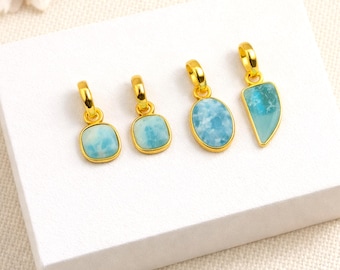 Larimar Multi-Shape Pendant | 22Kt Gold Plated Bezel Set Natural Gemstone Charm Pendant | DIY Jewelry Making Supplies | Jewelry Findings