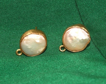 Freshwater Baroque Pearl Connector Post Stud / 22kt Gold Plated Natural Pearl Post Ear / DIY Jewelry Making / Earring Findings / Connector