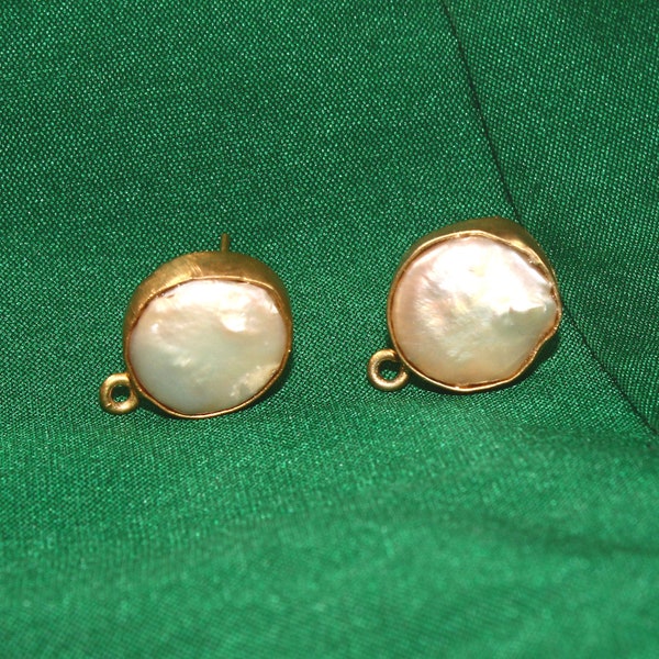 Freshwater Baroque Pearl Connector Post Stud / 22kt Gold Plated Natural Pearl Post Ear / DIY Jewelry Making / Earring Findings / Connector