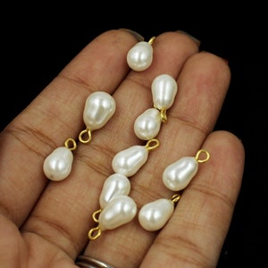 1 Pair White Shell Pearl Teardrop Dangles | White Charm Pendants | 14x7mm Pearl Earrings Drops | Pearl Earring Findings | DIY Jewelry Making