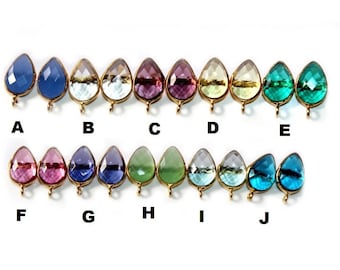 Bezel Set Multi Color Quartz Earring Post | Charm Pendants & Connectors | 22Kt Gold Plated Handmade DIY Jewelry Supplies | Jewelry findings