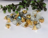 DIY Gold Electroplated Natural Rough Rainbow Moonstone Nugget Charm Raw Gemstone Jewelry Making Bracelets Charms Mini Pendants RO12