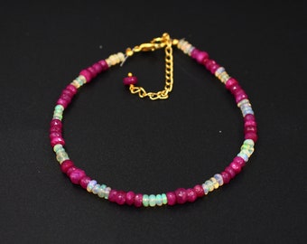 mother 100/% Natural Handemade Bracelet Ruby,Ethiopian Opal 4-6.5 mm 18 cm bracelet gift for wife girlfriend code-CD32
