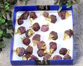 DIY Gold Electroplated Natural Rough Ruby Nugget Charm Raw Gemstone Pendant Jewelry Making Supply Bracelets Charms Mini Pendants RO02
