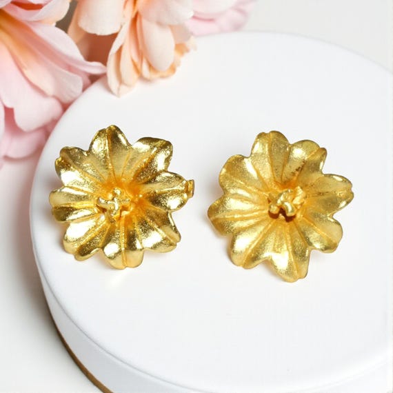 Boucles D'oreilles Vintage Dorées Jaune Et Noir – Fermoir Clips