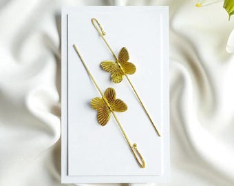 Gold Butterfly Ear Cuff - Unique Long Drop Earrings for Women - Lightweight Boho Jewelry - Gift For Her - Handmade Designer Ear Cuff