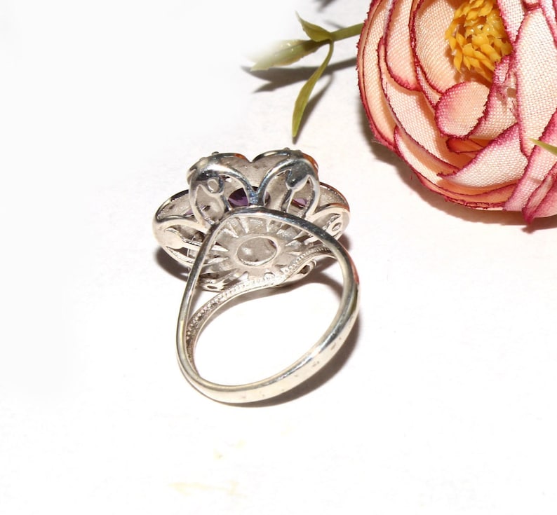 925 Sterling Silver Ring Size US 7.75 Purple Stone Flower Ring Bridal Wedding Silver Ring Engagement Ring Gift For Her SL123