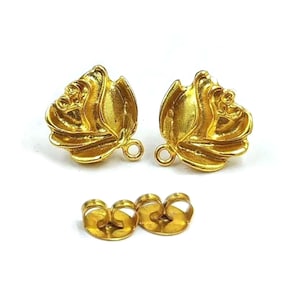 Gold Plated Rose Ear Post Charm Pendant Connector & Ginkgo Leaves Earring Blooms Choose from 4 Styles n Multiple Finishes DIY jewelry Supply