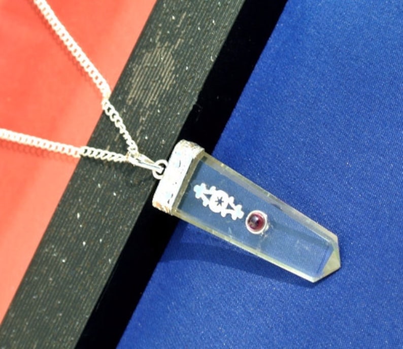 Flat Crystal Pendant Sterling Silver Chain Long Boho Necklace 7 Chakra Rock Crystal Quartz Flat Pencil Pendant Necklace Bohemian Jewelry