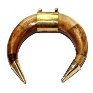 Ethically Sourced Buffalo Bone Crescent Horn Pendant | Brass Double Horn Pendant | Tibetan Nepali Tribal Bohemia | DIY Jewelry Supplies