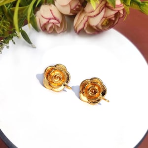 14mm Real Gold Plated Rose Flower Stud Earring post, Rose Charm Pendant & Connector, DIY Jewelry Making  Supply, Jewelry Findings Components