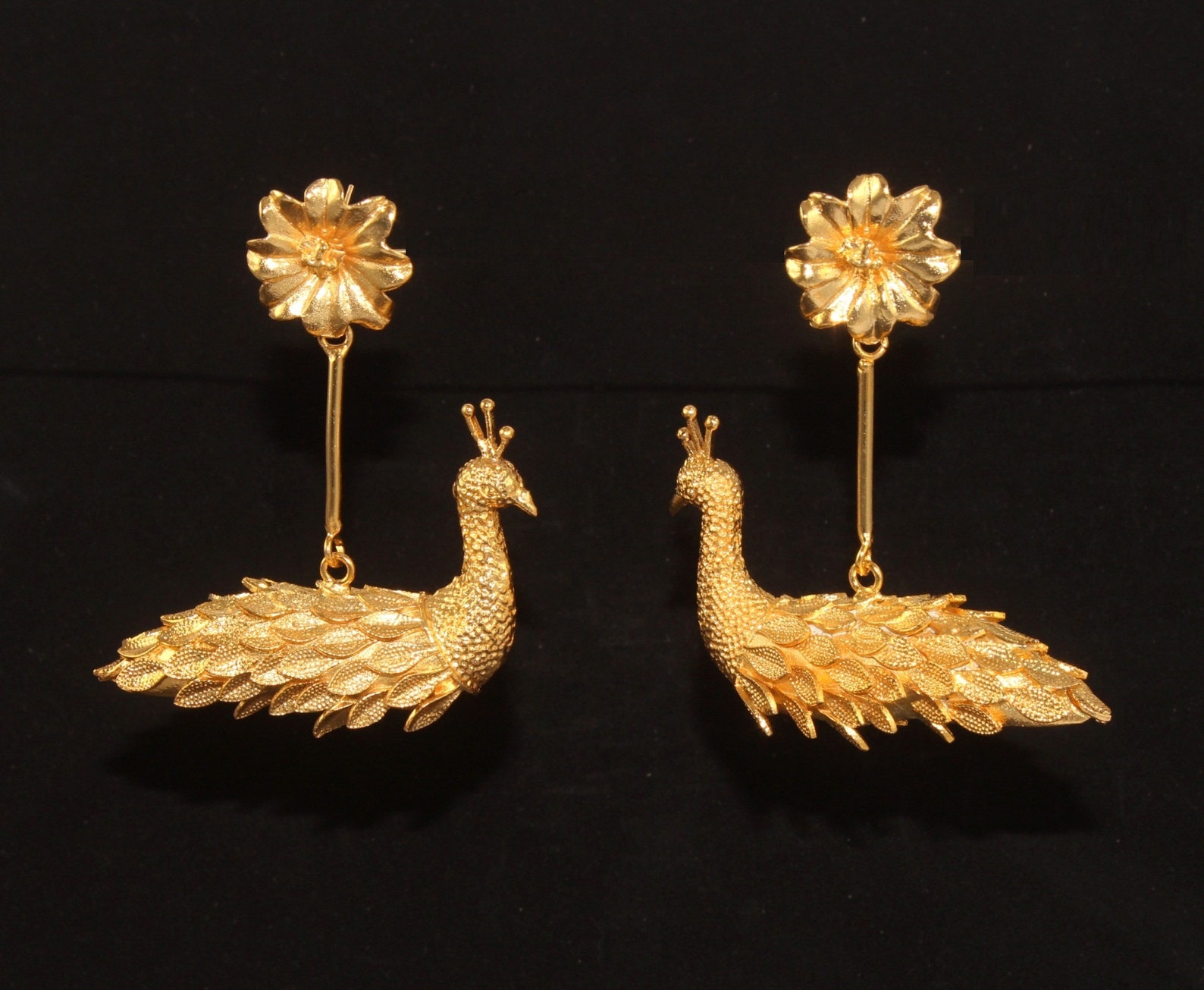 70x63mm 22kt Gold Plated Peacock Earrings Designer Long Etsy
