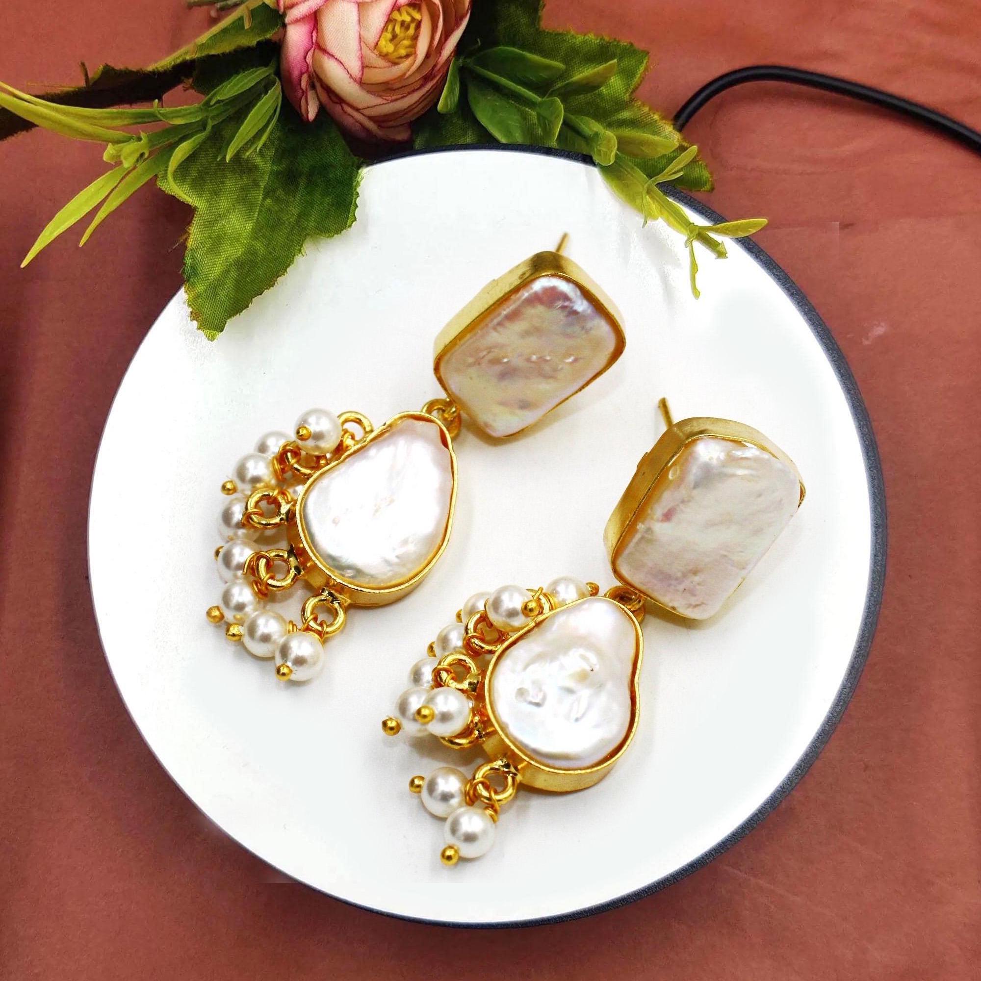Boucles D'oreilles En Argent Avec Perle Baroque Orange - Fait Main ROSEMIMOSA - Neuf Avec étiquettes
