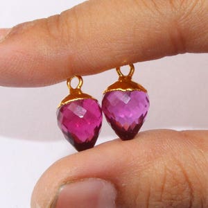 1 Pair 11x8mm 24K Gold Electroplated Caped Rubellite Quartz Faceted Teardrop Charms / Earrings Pair / Jewelry Making / QC24
