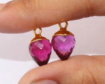 24Kt Gold Electroplated Caped Multi Color Quartz Faceted Teardrop Charms! Perfect for Creating Elegant Earrings Birthstone Charm Pendant