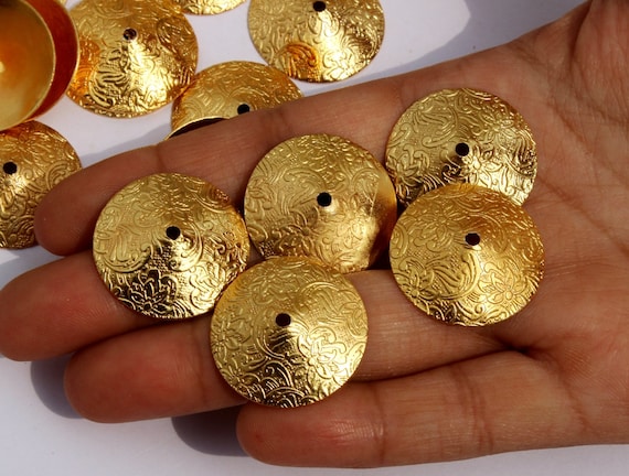 10 Pcs 24mm Gold Plated Brass Engraved Bead Caps / Gold Beads / Round Beads / Jewelry Findings / Beading Supplies / Jewelry Supplies  MB36