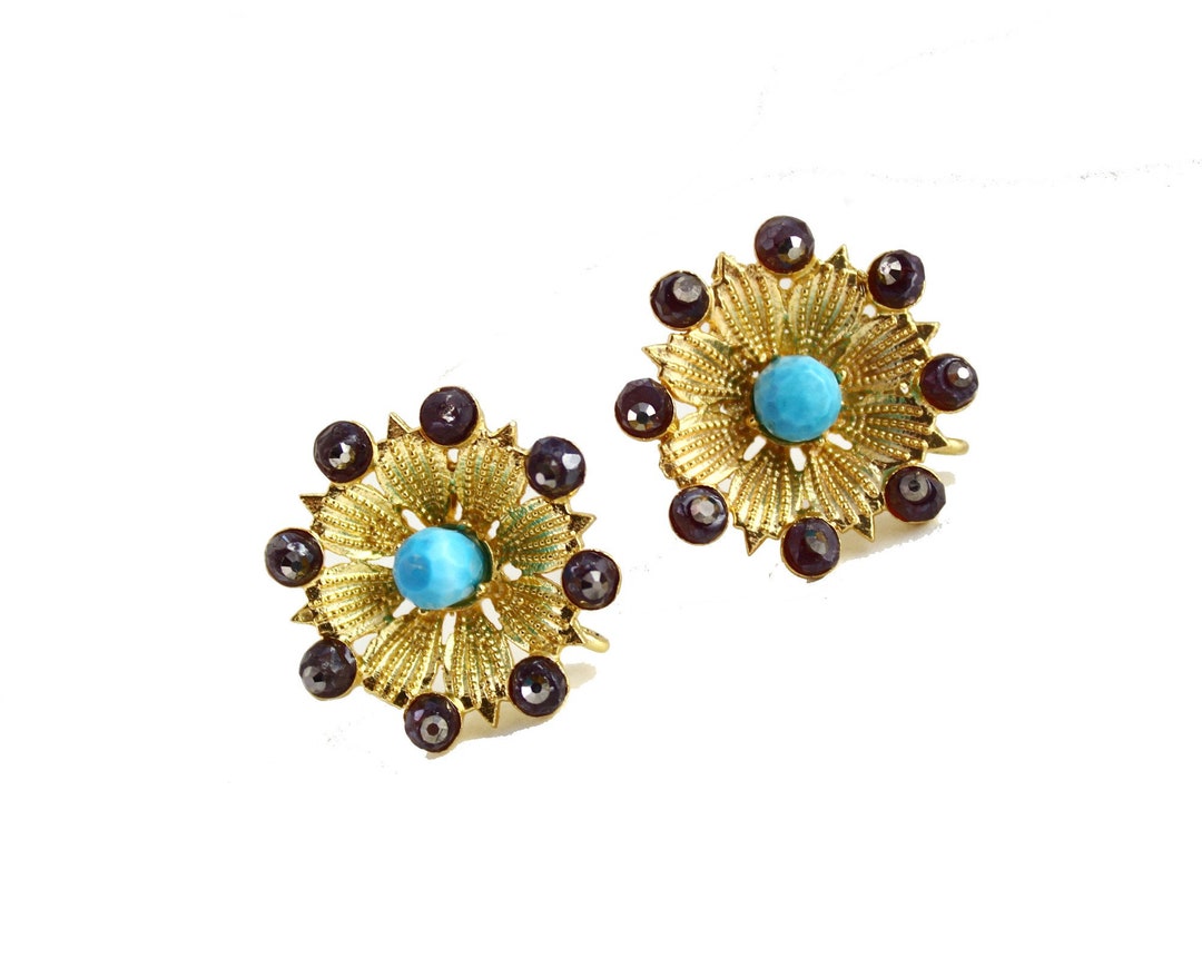 22kt Gold Plated Turquoise Flowers Connector Post Stud 23mm - Etsy