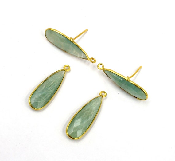 1 Pair Amazonite Pear Shaped Earring Post & Charm Pendant | 22kt