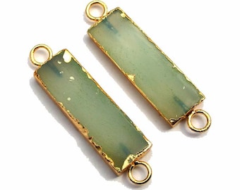 1Pc Gold Electroformed Edge Aqua Chalcedony Rectangle Bar Connector / Gemstone Connector / Jewelry Making - Supplies / Findings / DIY