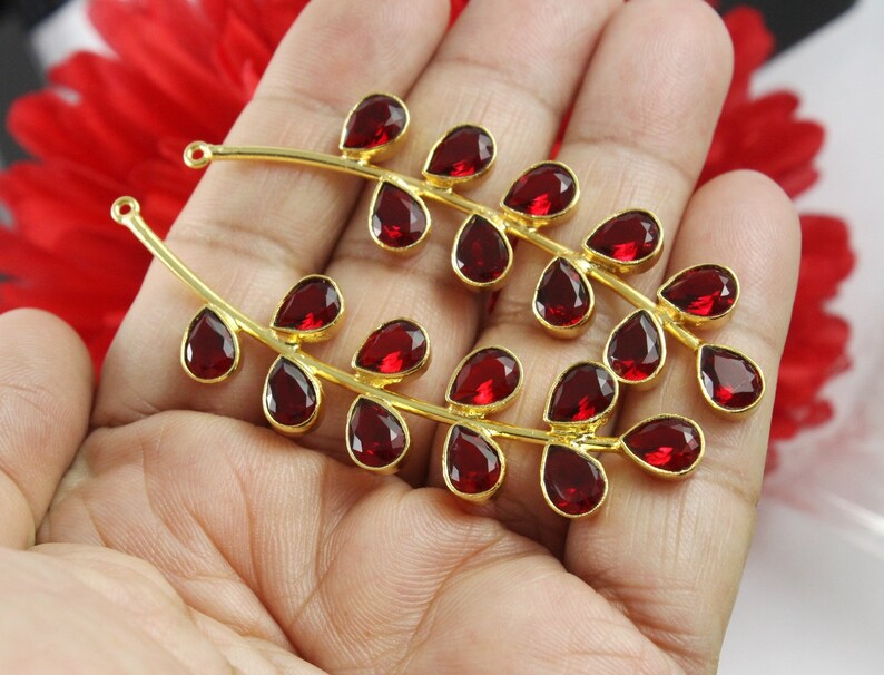 DIY Jewelry Making Component Select Color Gemstone Branch Pendant 71mm 22k Gold Plated Morganite Quartz Branch Pendant Earrings Findings
