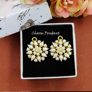 Real Gold Plated Prong Set Freshwater Pearl Flower Ear-Post Charm Pendant Connector, Necklace n Earring Findings, DIY Jewelry Making Supply