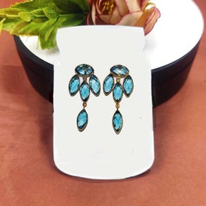 1.77&quot; Bezel Set London Blue Quartz Marquise Shape Earrings Five Stone Designer Dangle Wedding Earrings Handmade Earrings Gift For Her
