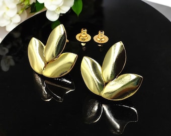22kt Gold Plated Leaf Earring Post Pendant Connector & Stud Earrings| Handmade Leaf Design Jewelry Findings for DIY Jewelry Making