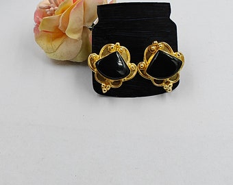 Black Onyx Designer Earrings Post, Handmade Pendant & Connector, 22kt Gold Plated Natural Gemstone Stud Earrings, DIY Jewelry Making Supply