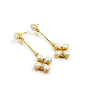 Freshwater Pearl Earrings | 51x17mm 22kt Gold Plated Handmade Dangle & Drop Earrings | Women Earrings | Party Wear Earrings | Gift For Her