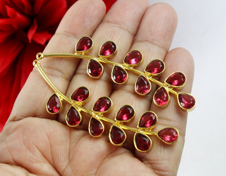 DIY Jewelry Making Component Select Color Gemstone Branch Pendant 71mm 22k Gold Plated Morganite Quartz Branch Pendant Earrings Findings