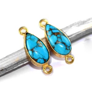 2Pcs Mojave Turquoise Pear Shape Station Connector, 15mm Gold Plated Double Loop Pendant, Gemstone Link Connector, DIY Jewelry Making Supply