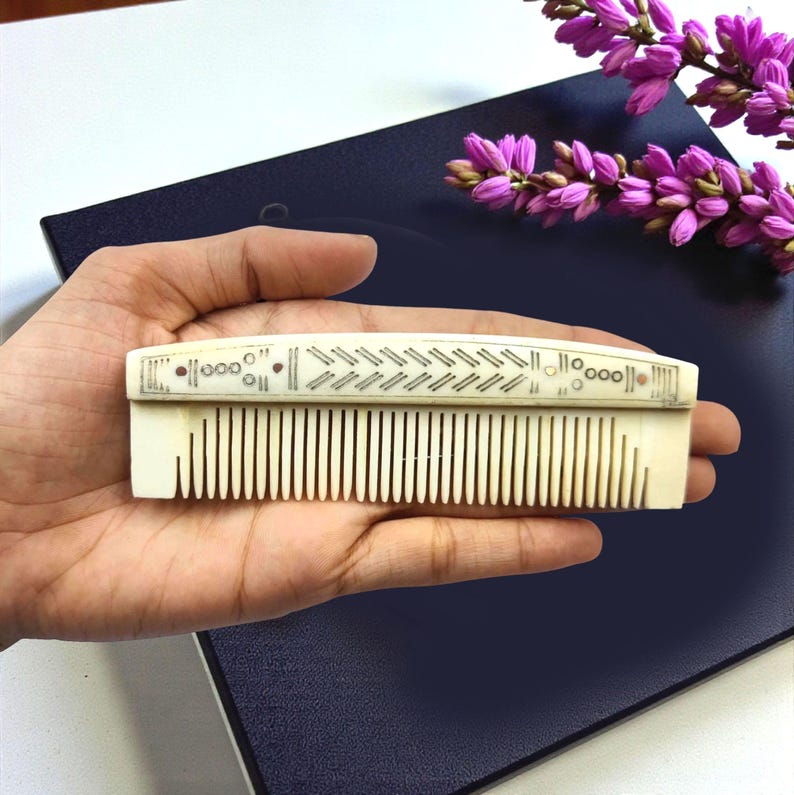 Hand Carved Folding Bone Hair & Beard Comb | Tribal Engraved Ethnic Comb | Handmade Natural Grooming Tool image 8