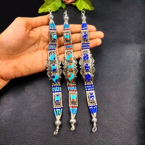 Tibetan Nepalese Bracelet with Turquoise Coral & Lapis Inlay | Boho Tribal Festival Jewelry | Handmade Himalayan Bracelet | Gift for her