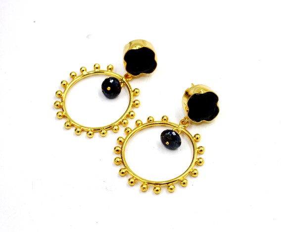 Black Onyx Black Spinel Designer Earrings Handcrafted Black