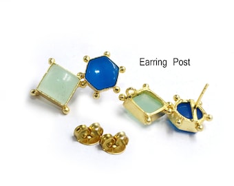Apatite Blue & Aqua Chalcedony Gemstone Earring Post, Charm Pendant, Connector, Stud Earrings, DIY Jewelry Making Supplies, Jewelry Findings