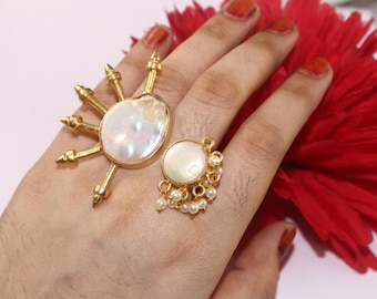 Freshwater Baroque Pearl Ring / 22kt Gold Plated Double Finger Ring / Pearl Cluster / Two Finger Adjustable Ring / Bridal Wedding/ Gift Idea