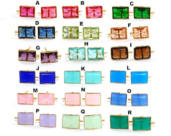 22kt Gold Plated Faceted Multi Color Gemstones Connector Post Stud, 18mm Bezel Set Rectangle Stud Post Ear, DIY Jewelry Making,  Findings