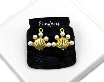 Shell Pearl Designer Earrings Post and Stud Earrings, 22Kt Gold Plated Handmade Charm Pendant & Connector, DIY Jewelry Supplies, Gift Idea