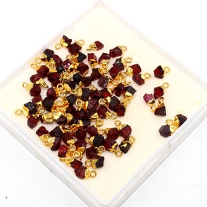 Natural Rough Red Garnet Nugget Charm Pendant, 24Kt Gold Electroplated Raw Gemstone Pendant, DIY Jewelry, Bracelet Charm, January Birthstone