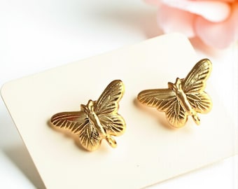 Beebeecraft 60pcs Stud Earring Findings - 18K Gold Plated Flower Posts With Butterfly Backs